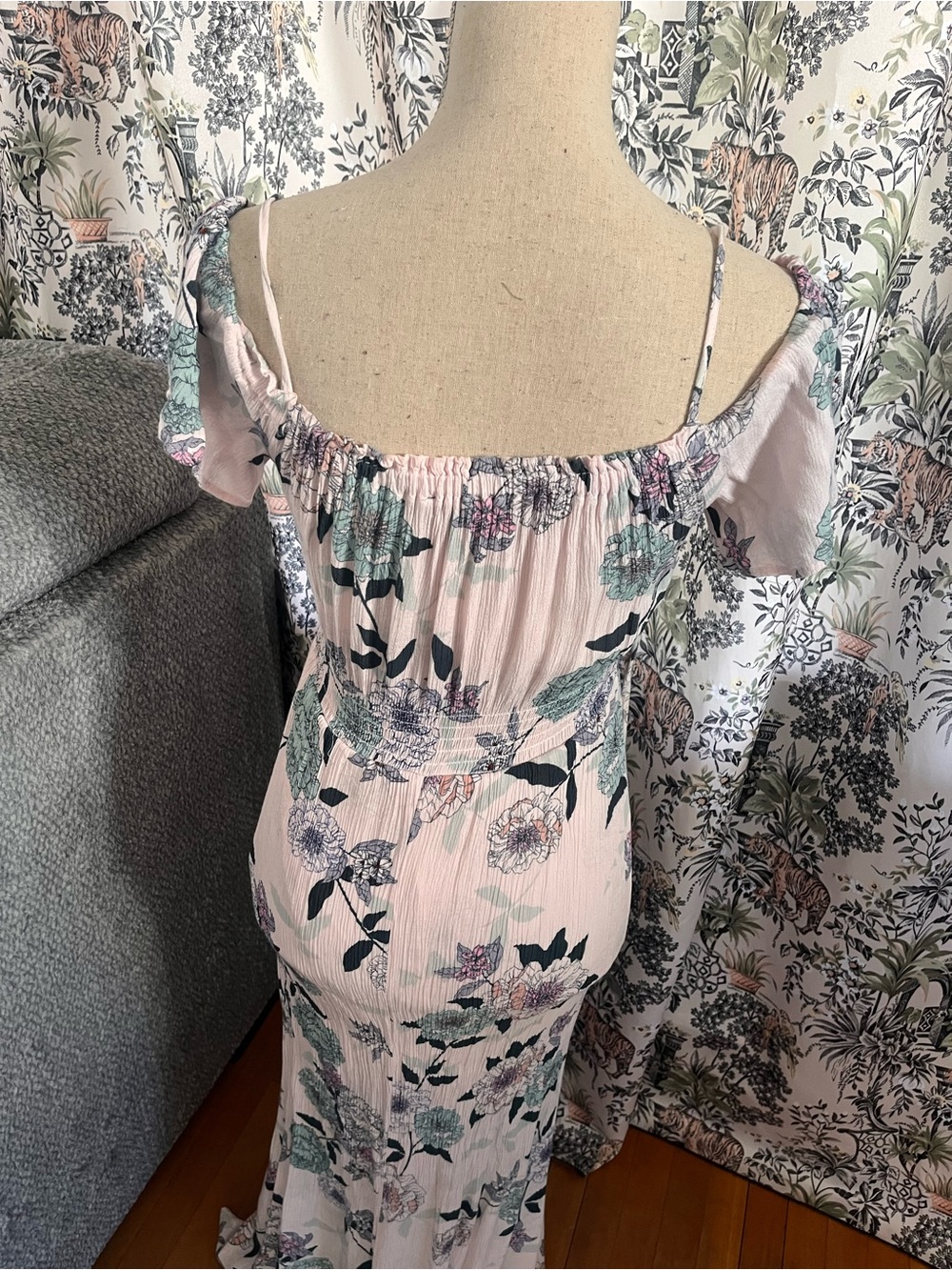 Floral Off-Shoulder Maxi dress with slit floral Light Pink - Picture 4 of 6